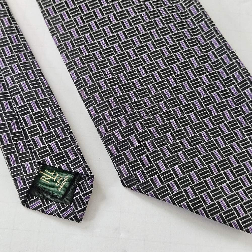 Ralph Lauren Tie 100% Silk Purple Black Geometric 56" USA Work Preppy